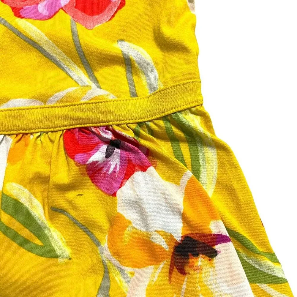 Tea Collection Sz 7 Yellow Hibiscus Flower Wrap Neck Dress